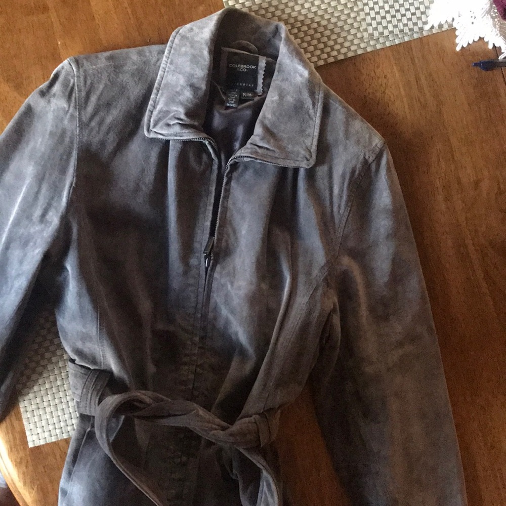 Suede jacket with waist tie